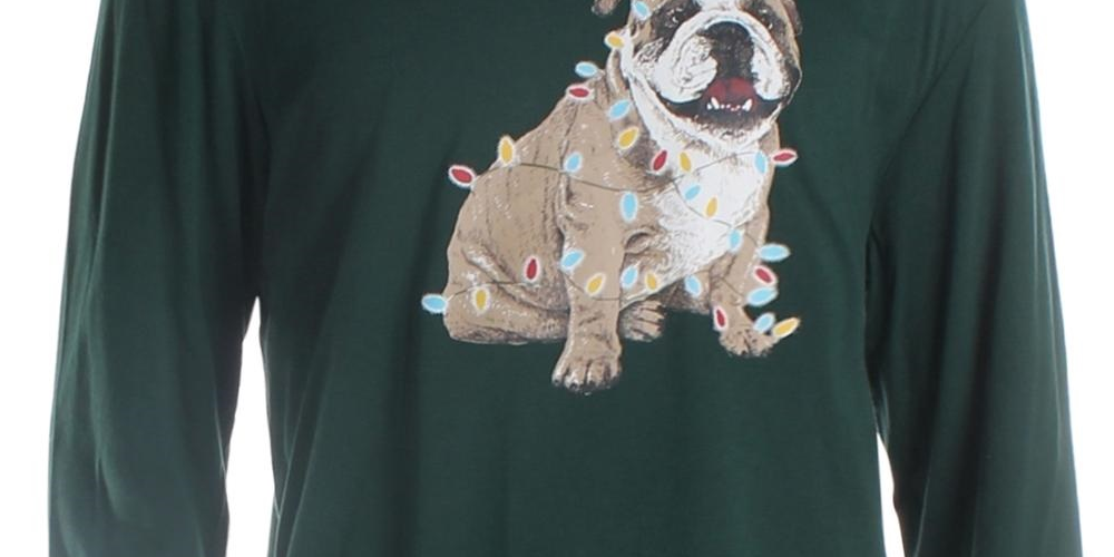 Camiseta masculina com estampa de buldogue natalino, verde escuro, tamanho grande, Club Room