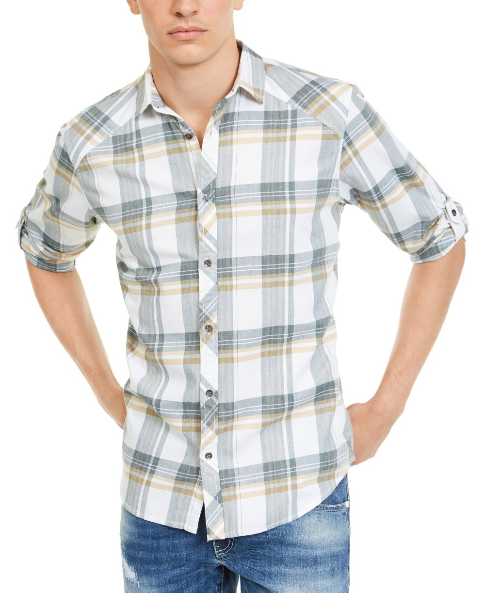Camisa xadrez masculina Marc da INC International Concepts, cinza, tamanho XXG
