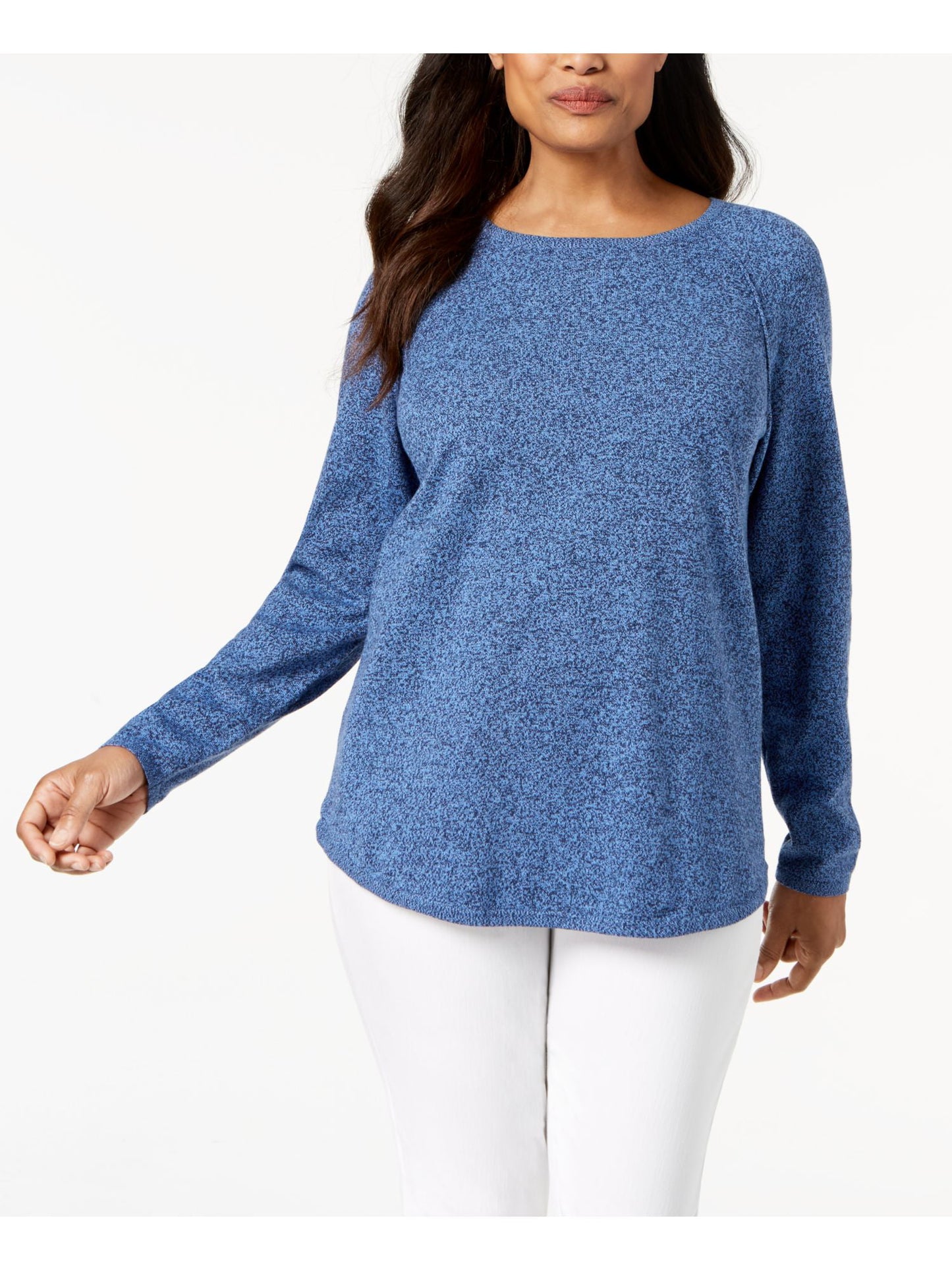 Camiseta feminina Karen Scott de manga comprida com gola redonda e estampa de joias, azul, tamanho pequeno e pequeno