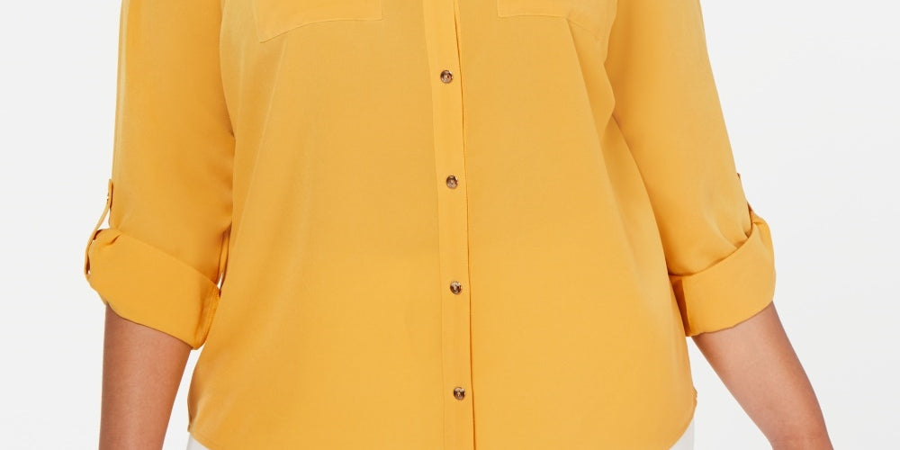 Camisa feminina plus size com botões frontais Charter Club, dourada, tamanho 3X