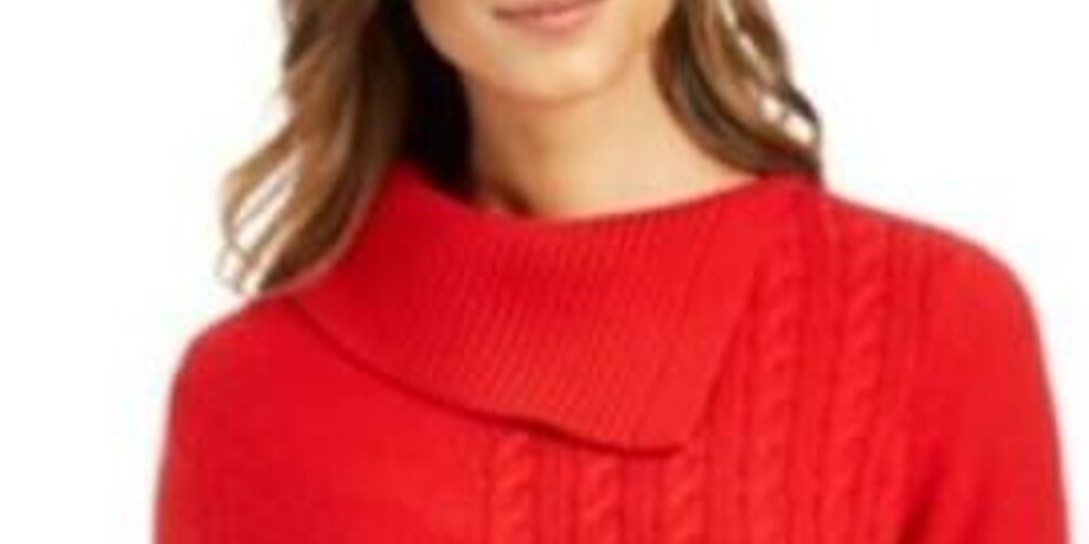 Blusa feminina Charter Club lisa de manga comprida e gola redonda, suéter vermelho, tamanho pequeno grande