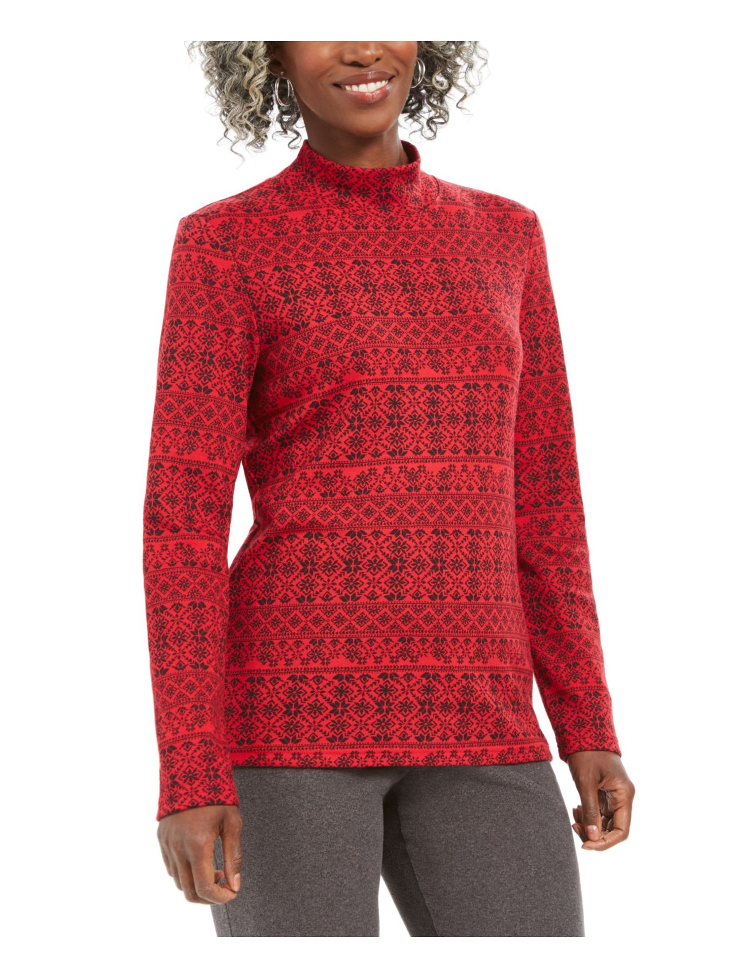 Karen Scott Blusa Feminina Manga Longa Gola Careca Vermelha Tamanho Pequeno Grande