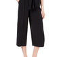 Calça feminina Maison Jules com prega única e amarração frontal, perna larga, preta, tamanho XX-S