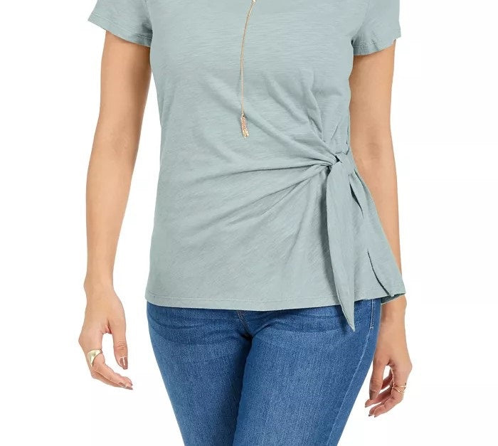 Top feminino com amarração lateral Style &amp; Co, azul, tamanho pequeno