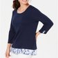 Blusa feminina Karen Scott com acabamento estampado, azul, tamanho pequeno P