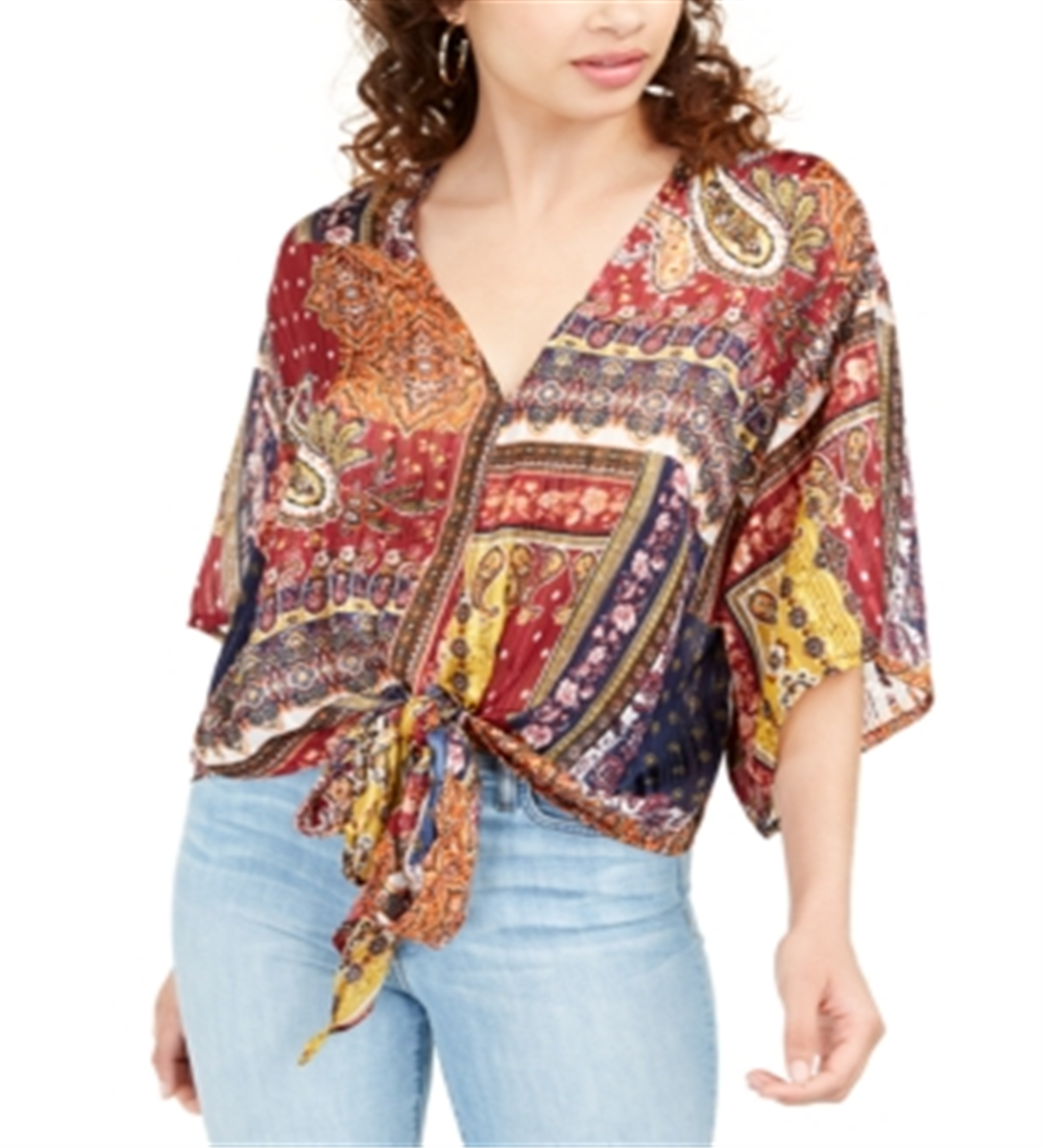 Top de lurex com amarração frontal Polly &amp; Esther Junior's marrom multicolorido tamanho pequeno