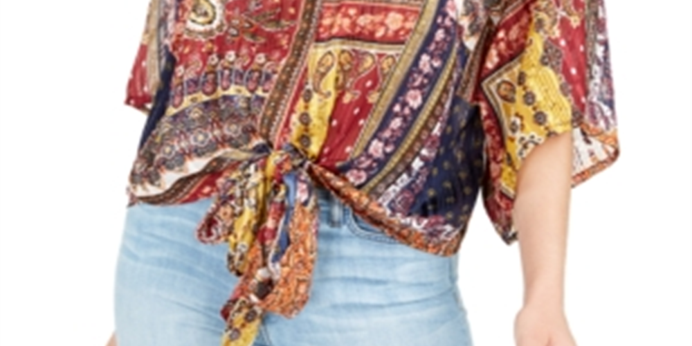 Top de lurex com amarração frontal Polly &amp; Esther Junior's marrom multicolorido tamanho pequeno