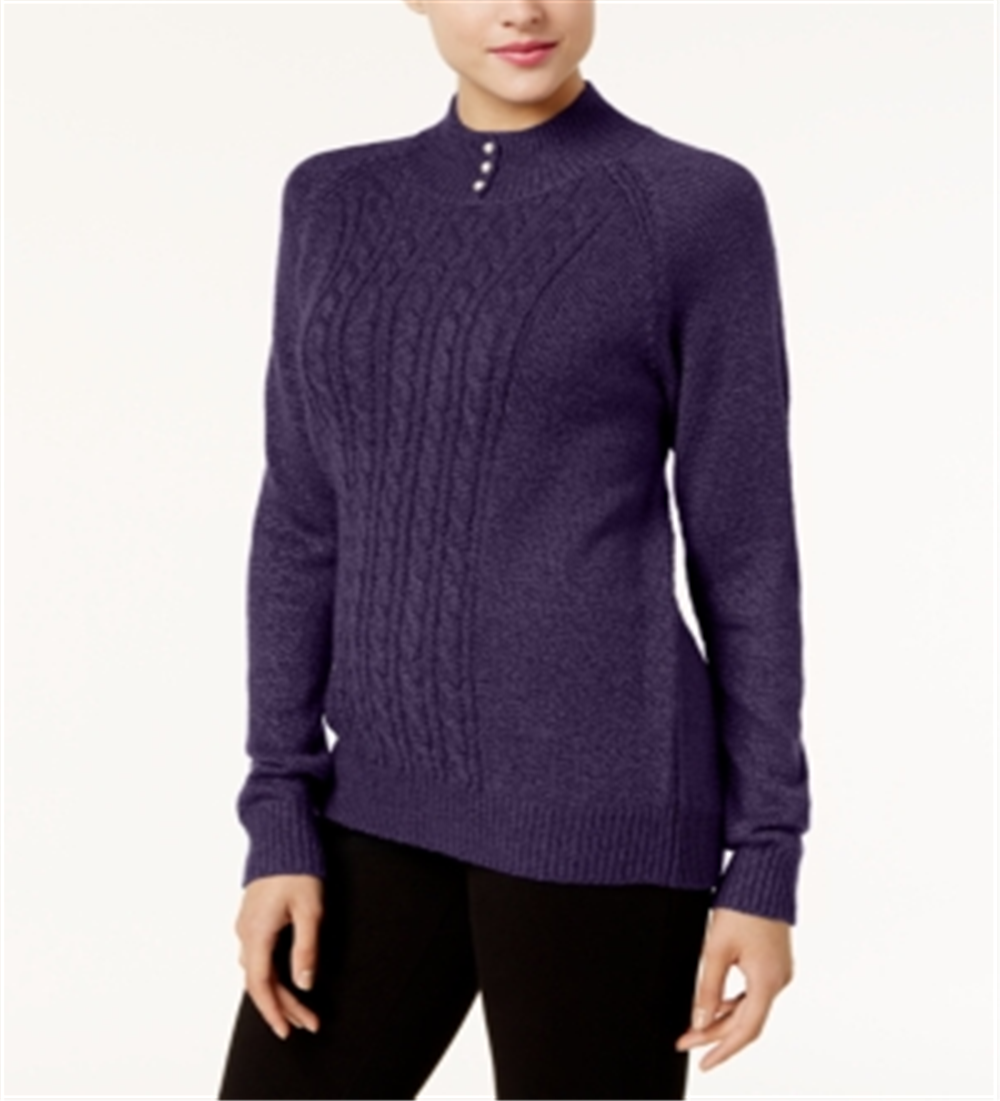 Karen Scott Suéter Feminino de Tricô com Gola Falsa Roxo Tamanho Pequeno G