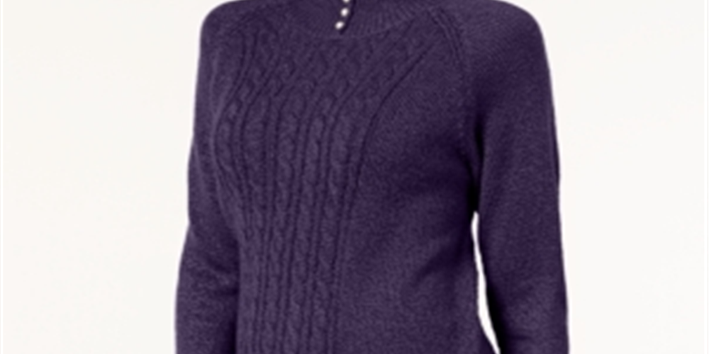 Karen Scott Suéter Feminino de Tricô com Gola Falsa Roxo Tamanho Pequeno G