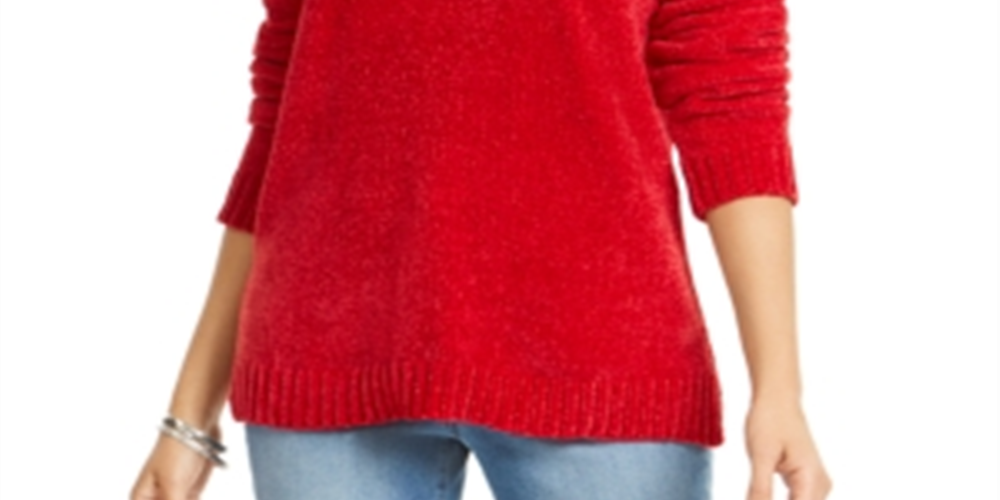 Karen Scott Suéter Feminino Gola V Chenille Vermelho Tamanho Pequeno Pequeno