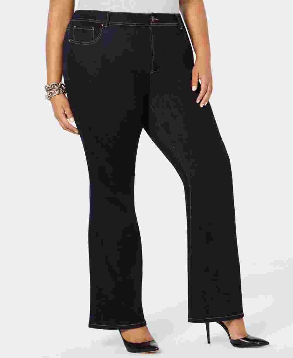Calça jeans flare plus size feminina INC International Concepts, azul, tamanho pequeno e slim