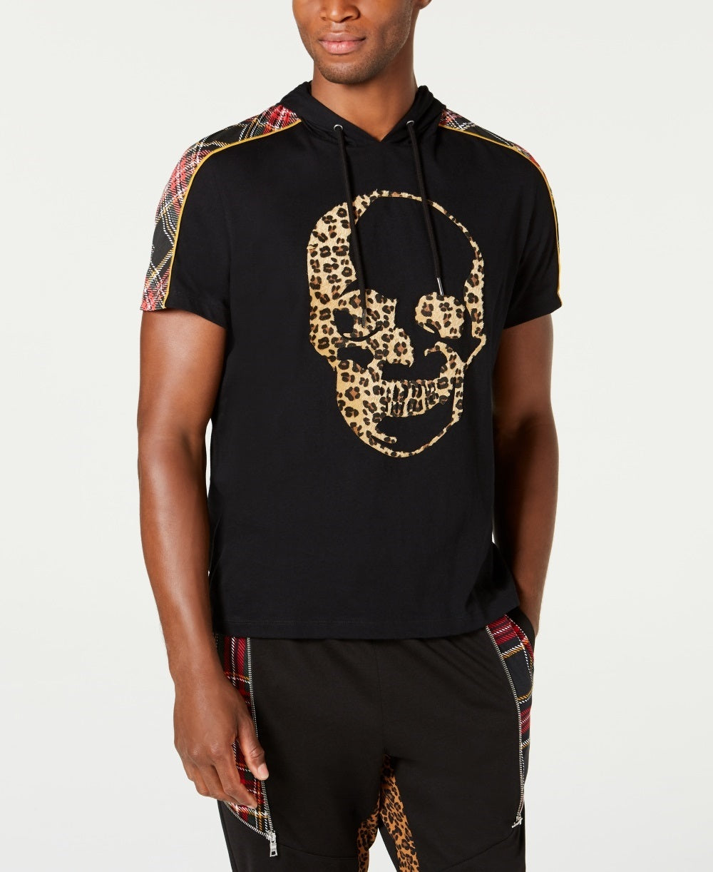 Camiseta masculina com estampa de leopardo e caveira da INC International Concepts, preta, tamanho médio