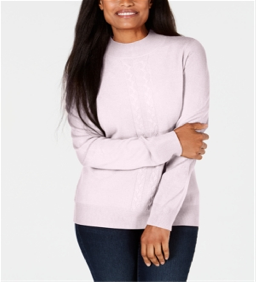 Karen Scott Suéter Feminino de Tricô com Gola Redonda Rosa Gelo Tamanho Pequeno XL
