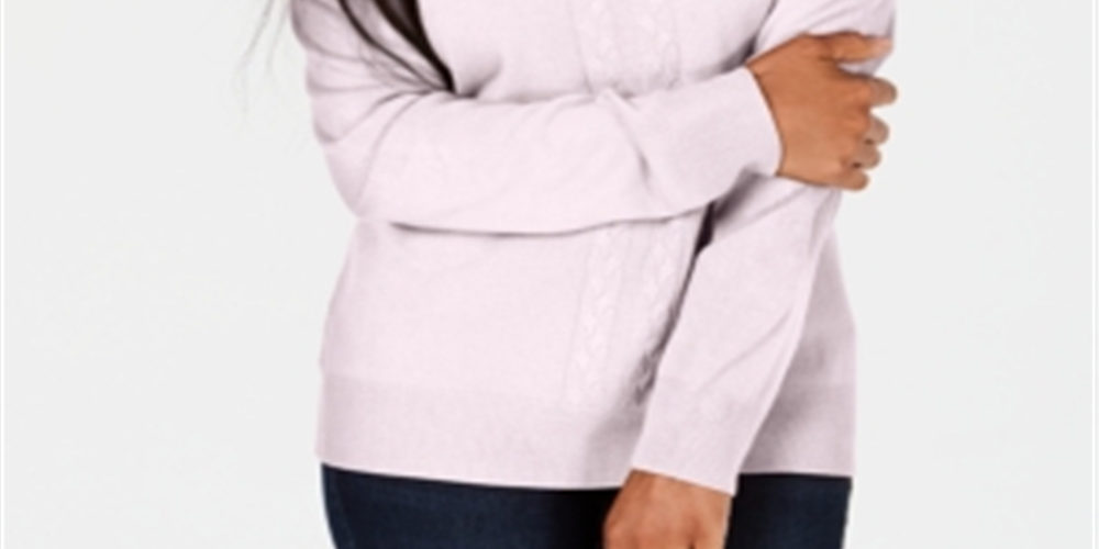 Karen Scott Suéter Feminino de Tricô com Gola Redonda Rosa Gelo Tamanho Pequeno XL