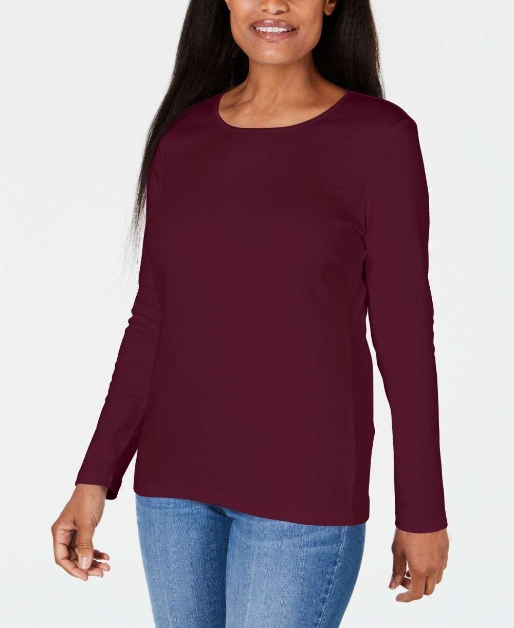 Karen Scott Top Feminino com Decote Redondo e Acabamento em Cetim, Vermelho, Tamanho XS