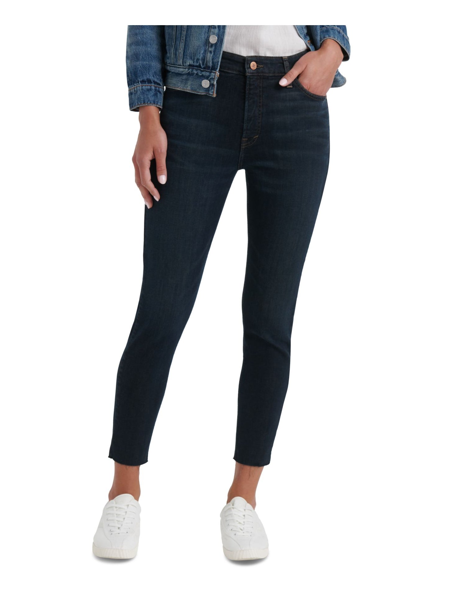 Calça jeans feminina Lucky Brand com zíper e perna reta, preta, tamanho 6/28