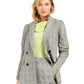 Blazer xadrez trespassado feminino Bar III para usar no trabalho, jaqueta cinza, tamanho médio