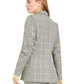 Blazer xadrez trespassado feminino Bar III para usar no trabalho, jaqueta cinza, tamanho médio