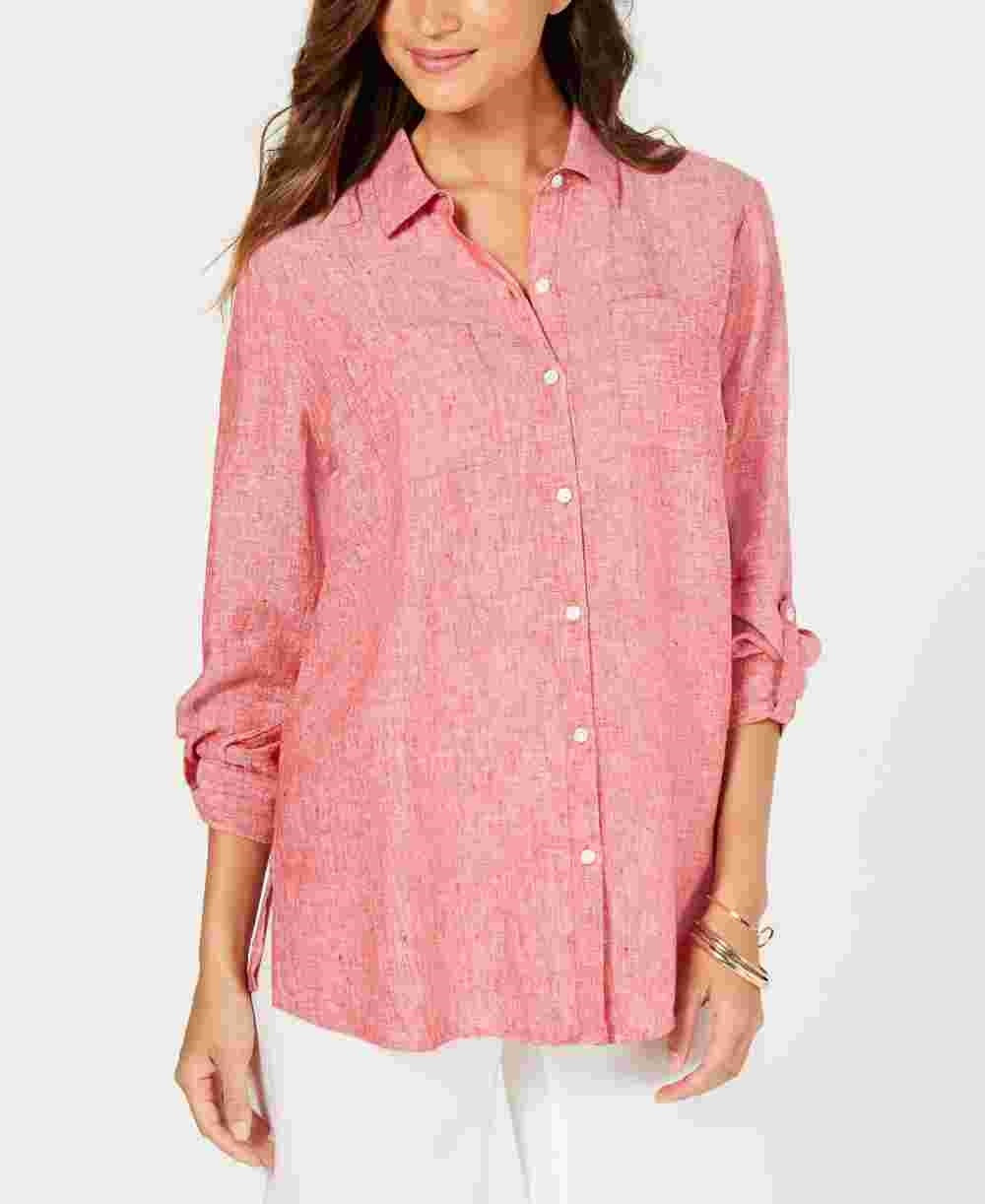 Camisa utilitária feminina Charter Club de linho vermelha, tamanho XX-G
