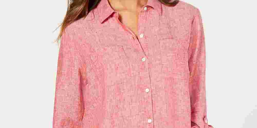 Camisa utilitária feminina Charter Club de linho vermelha, tamanho XX-G