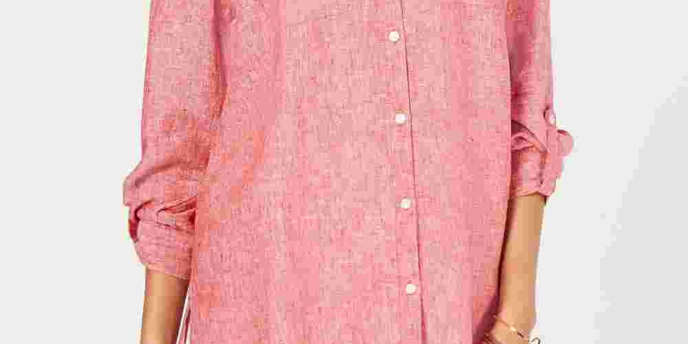 Camisa utilitária feminina Charter Club de linho vermelha, tamanho XX-G