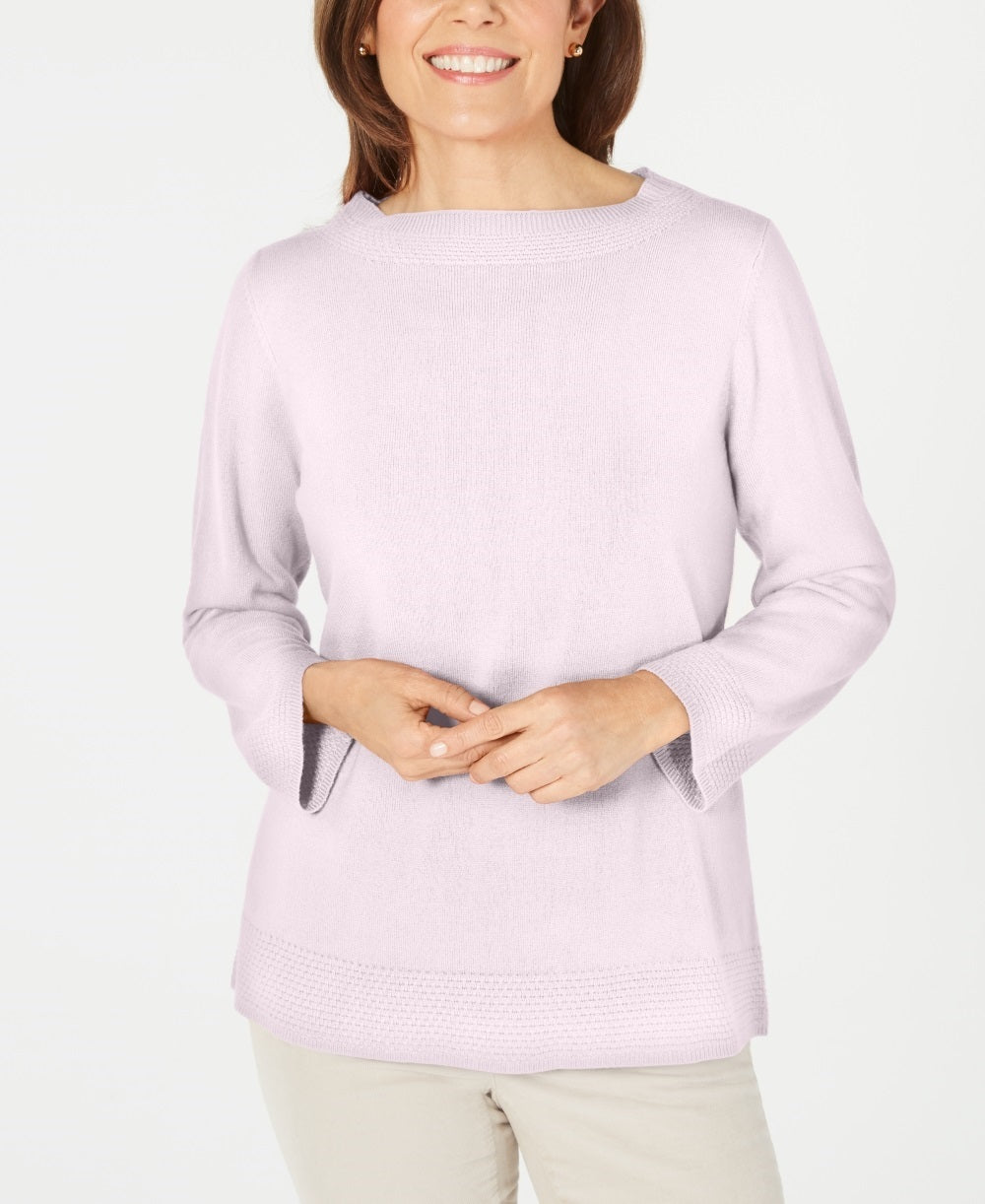 Blusa feminina Karen Scott com estampa canelada, manga comprida, gola redonda, rosa, tamanho pequeno médio