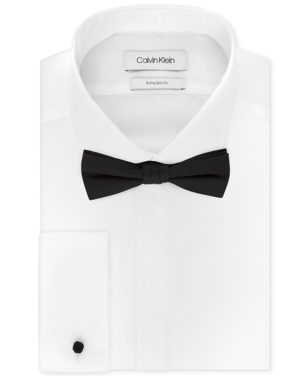 Calvin Klein X Masculino Extra-Slim Fit Formal Branco Punho Francês Camisa Social Smoking e Conjunto de Gravata Borboleta Lisa Pré-Amarrada Tamanho Branco 17X34-35