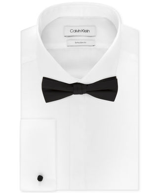 Calvin Klein X Masculino Extra-Slim Fit Formal Branco Punho Francês Camisa Social Smoking e Conjunto de Gravata Borboleta Lisa Pré-Amarrada Tamanho Branco 17X34-35