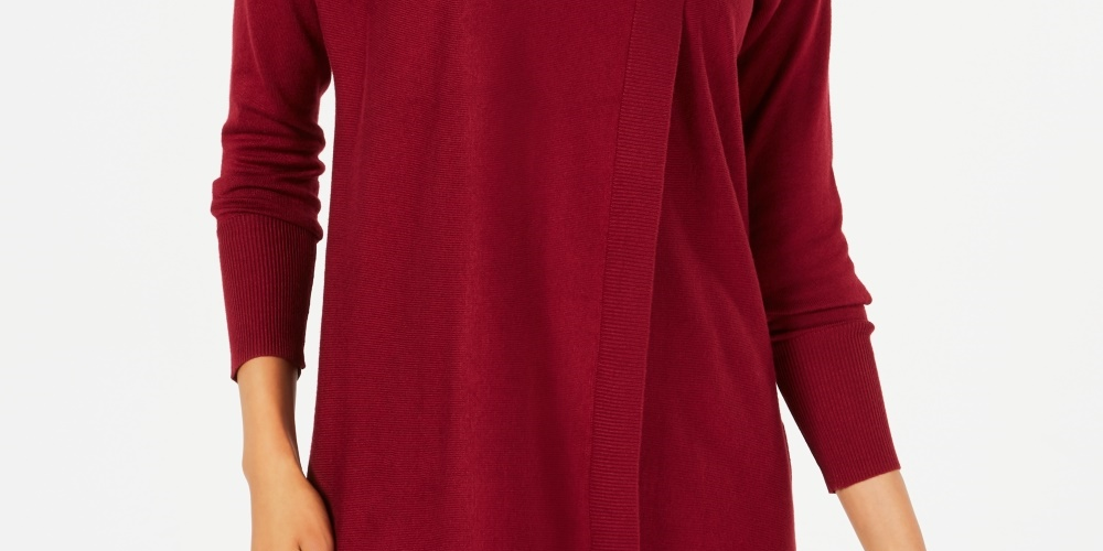 Suéter feminino JM Collection com gola alta e capuz, tamanho pequeno, vermelho