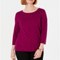 Karen Scott Suéter feminino estampado com manga 3/4, vermelho, tamanho pequeno grande