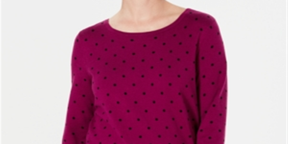 Karen Scott Suéter feminino estampado com manga 3/4, vermelho, tamanho pequeno grande