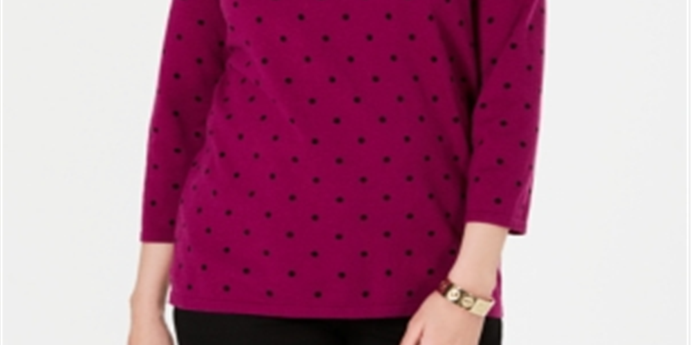 Karen Scott Suéter feminino estampado com manga 3/4, vermelho, tamanho pequeno grande