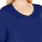 Camiseta feminina lisa de manga comprida e decote redondo JM Collection, azul, tamanho 1X