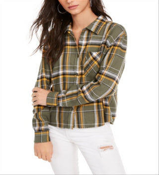 Camisa xadrez de flanela Ultra Flirt Junior, verde, tamanho médio