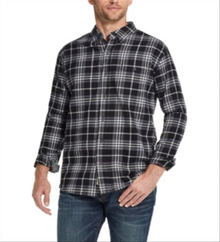 Camisa social masculina xadrez com gola resistente às intempéries, preta, tamanho XXX-G
