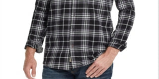 Camisa social masculina xadrez com gola resistente às intempéries, preta, tamanho XXX-G