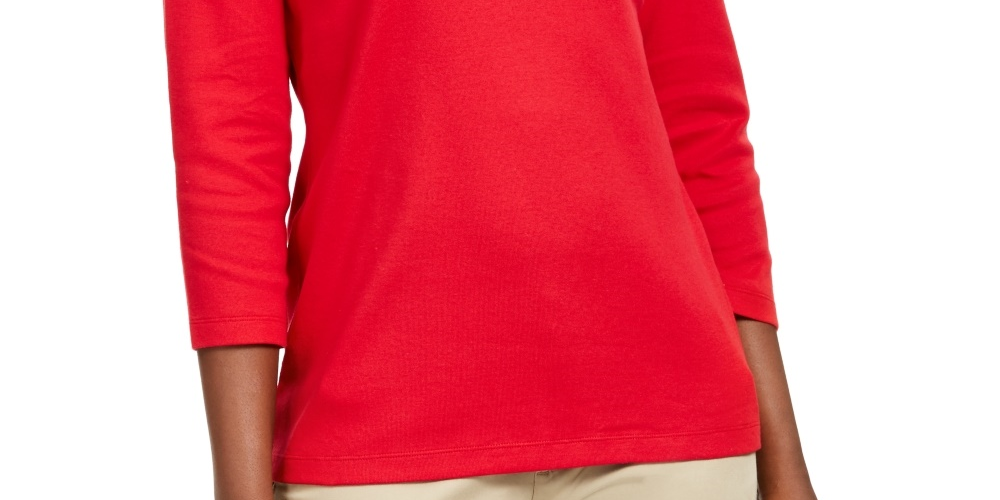 Karen Scott Blusa Feminina Pequena com Estampa de Concha Vermelha Brilhante Tamanho Pequeno Médio