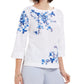 Blusa feminina bordada com mangas divididas Charter Club, azul, tamanho pequeno