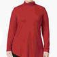 Blusa feminina JM Collection vermelha lisa, manga comprida, gola alta, tamanho 2X