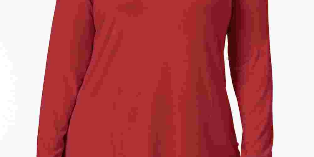 Blusa feminina JM Collection vermelha lisa, manga comprida, gola alta, tamanho 2X