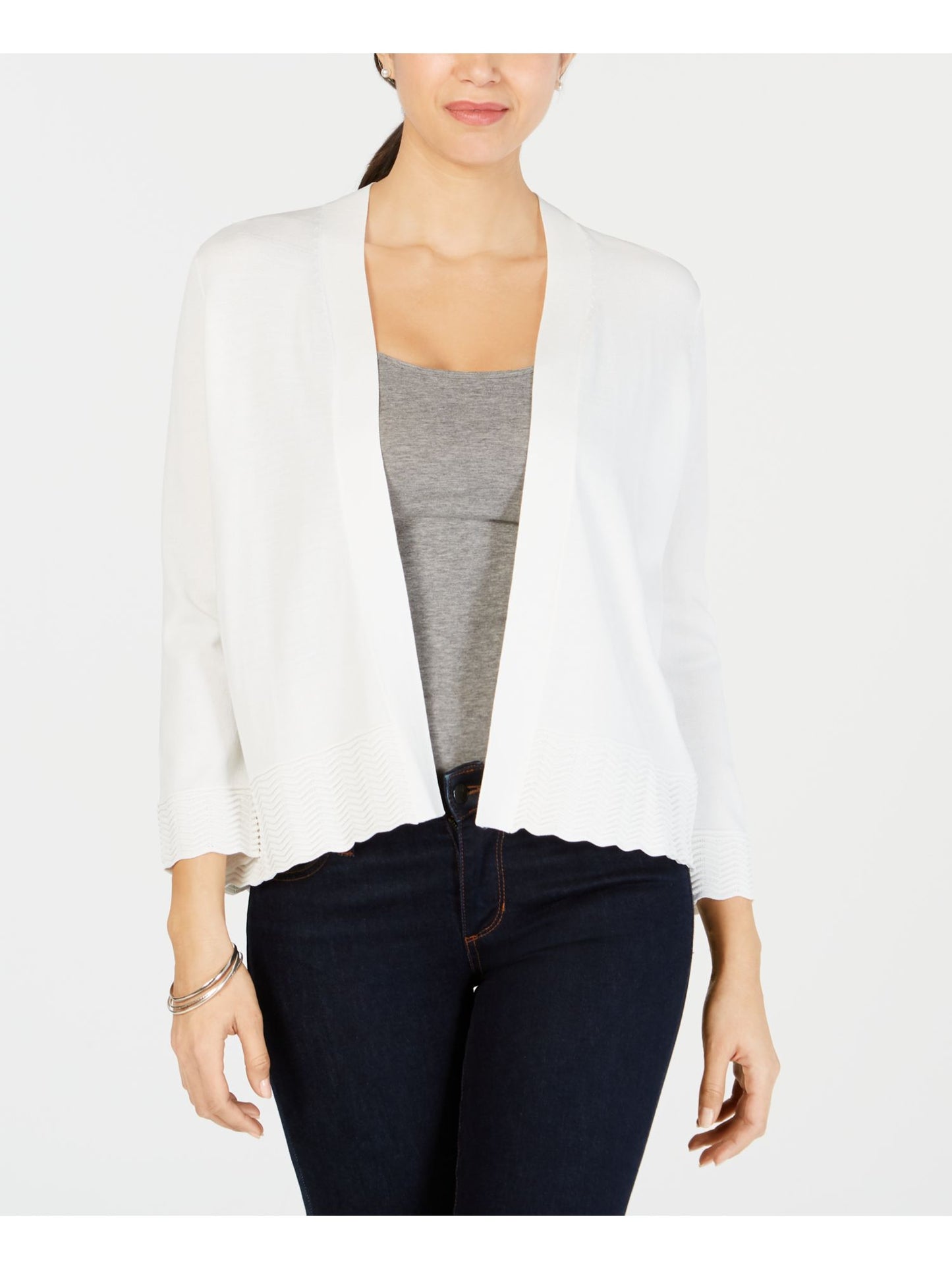 Cardigan feminino Charter Club com manga 3/4 aberta, tamanho pequeno, tamanho extragrande, branco