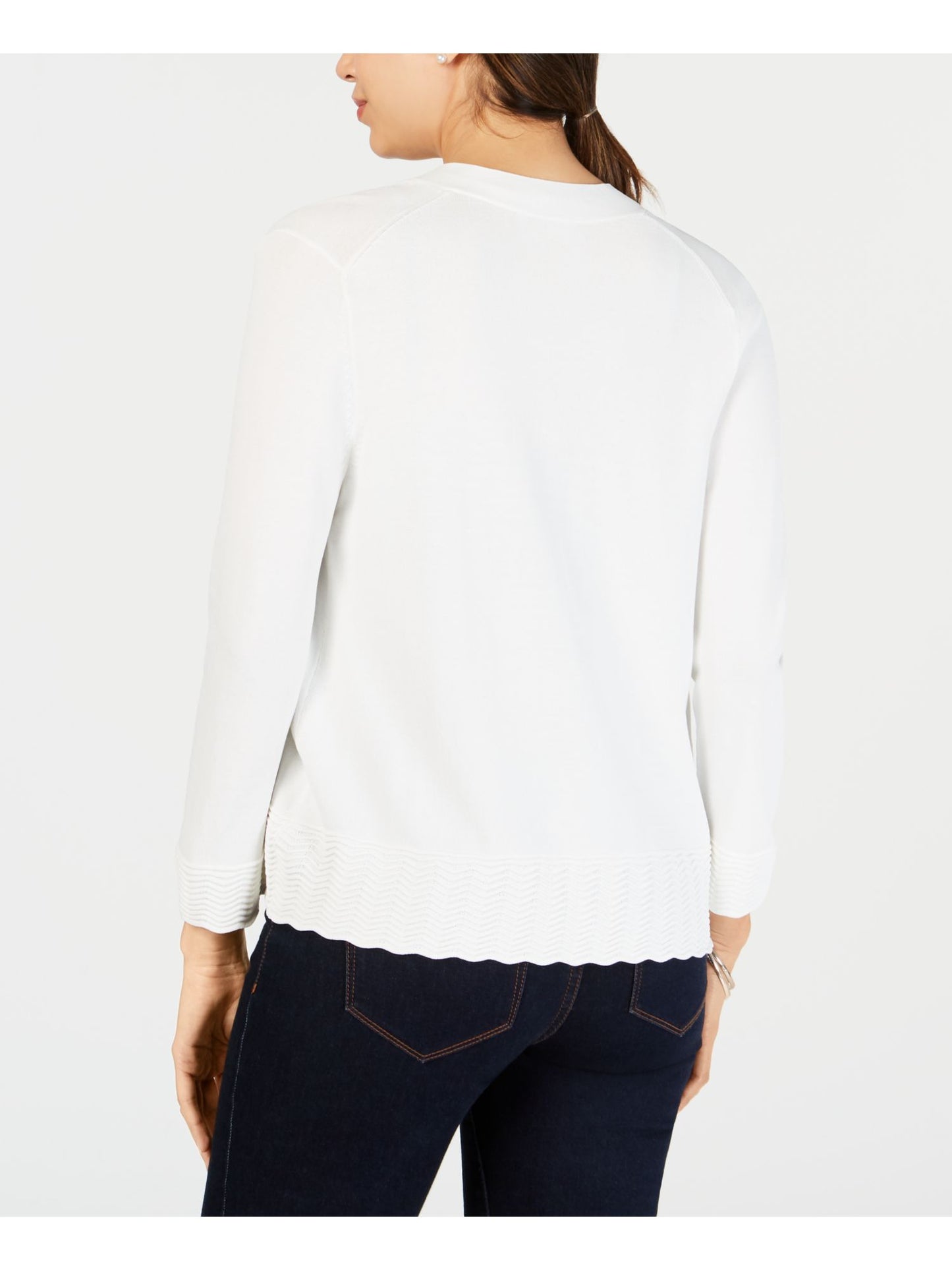 Cardigan feminino Charter Club com manga 3/4 aberta, tamanho pequeno, tamanho extragrande, branco