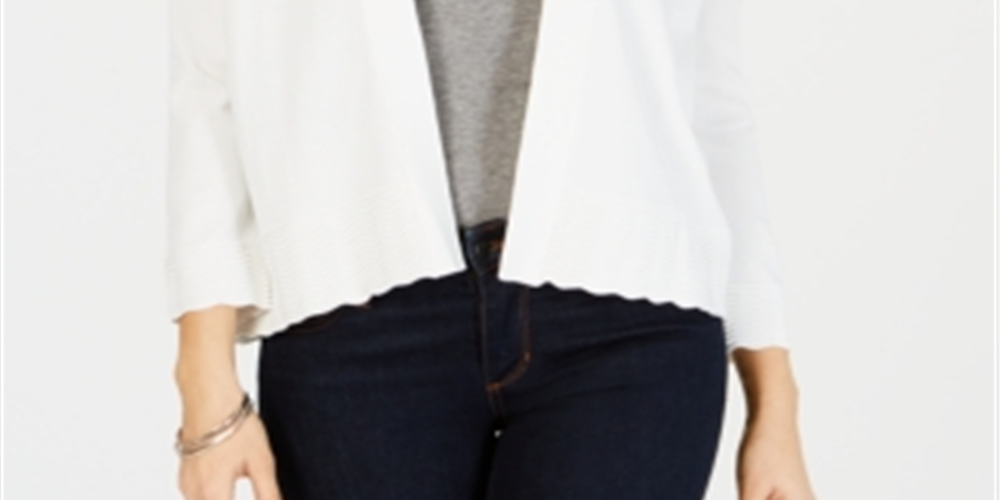 Cardigan feminino Charter Club com manga 3/4 aberta, tamanho pequeno, tamanho extragrande, branco