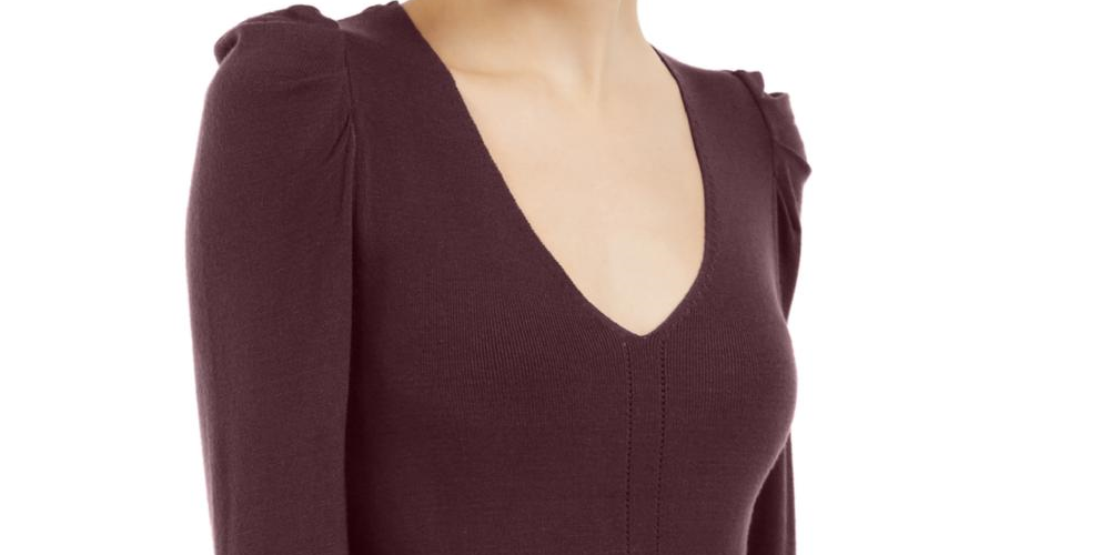 INC International Concepts Suéter túnica feminino com decote em V e mangas bufantes, tamanho pequeno e vermelho