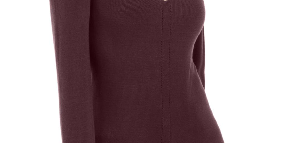 INC International Concepts Suéter túnica feminino com decote em V e mangas bufantes, tamanho pequeno e vermelho