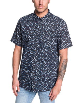 Quiksilver Men's Fry Floral Print Collared Button Down Shirt Black Size Medium