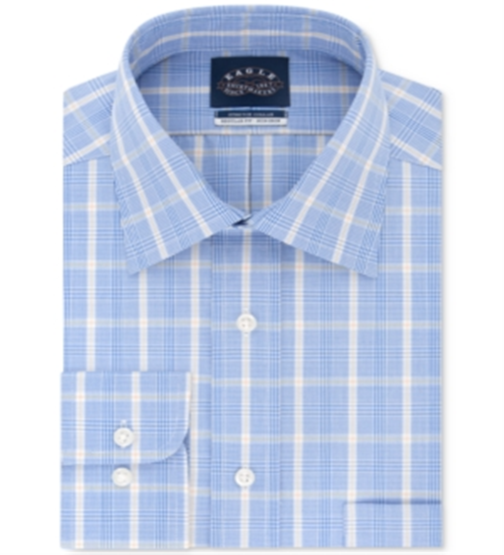 Camisa social masculina xadrez com gola Eagle, azul, tamanho 17,5 x 32 x 33