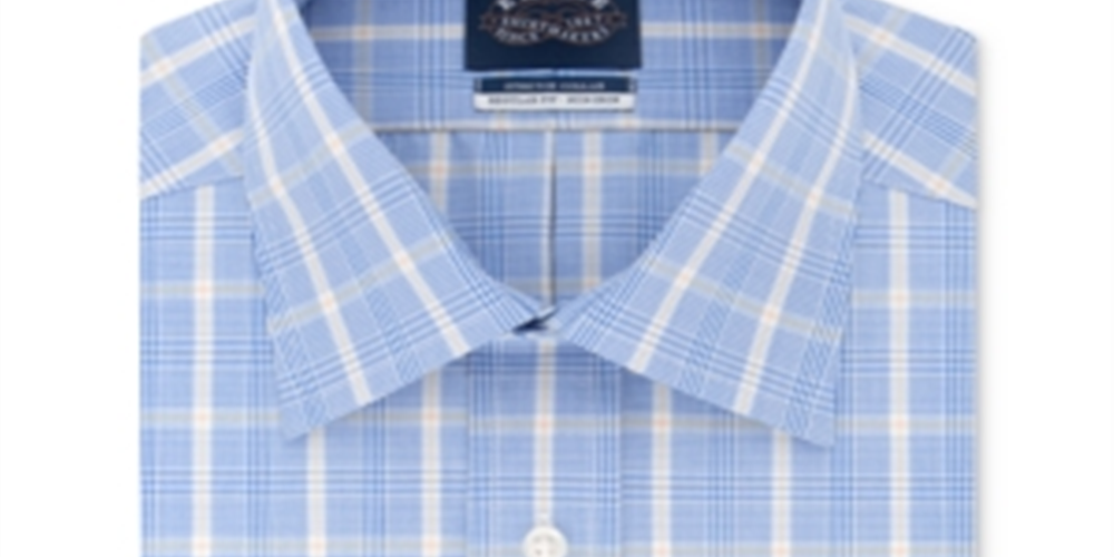 Camisa social masculina xadrez com gola Eagle, azul, tamanho 17,5 x 32 x 33