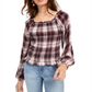 Blusa estampada American Rag Junior com mangas curtas e babados, tamanho médio, vermelha
