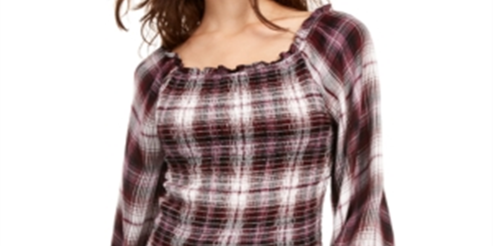 Blusa estampada American Rag Junior com mangas curtas e babados, tamanho médio, vermelha